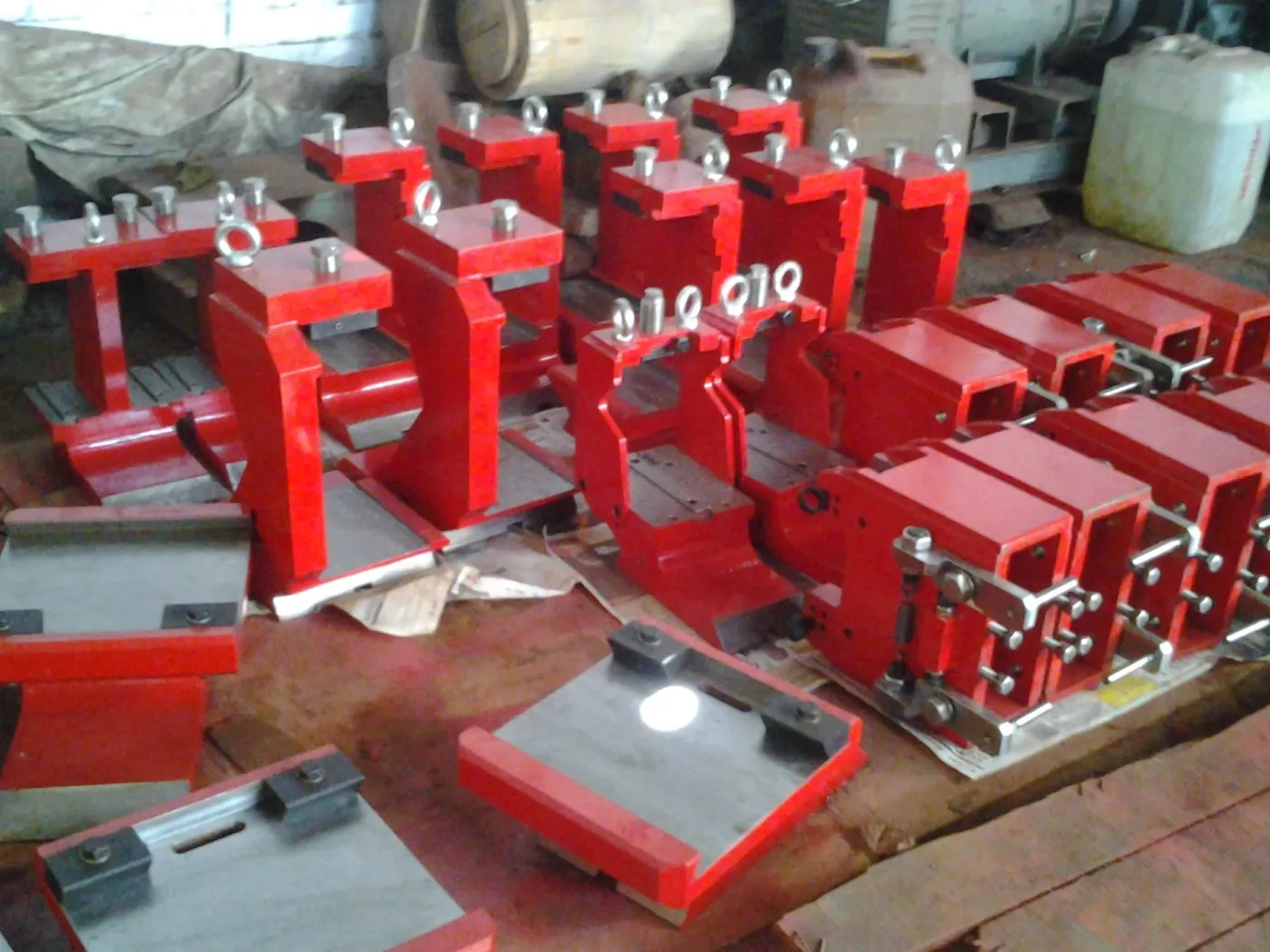 Batch of guide stands and housings on the shop floor